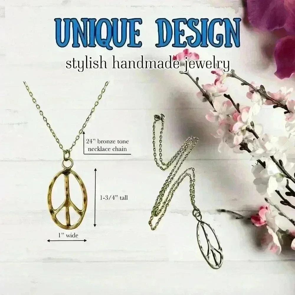 Peace sign necklace hippie accessories hippie jewelry for women bronze